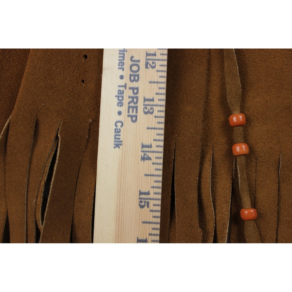 Vintage Brown Suede Leather Fringe Vest Beaded Hippie Festival Western Boho - Picture 6 of 7
